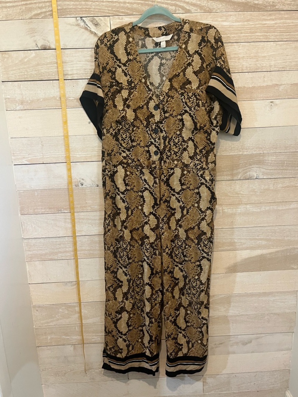 H&M Brown and Black Long-Sleeve Snake Print Jumpsuit Size L/12